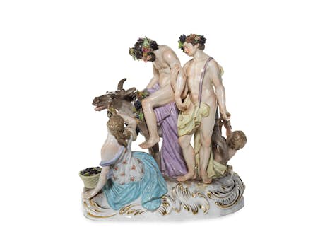 Meissener Porzellanfigurengruppe: Dionysos auf einem Esel